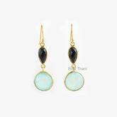 Aqua Chalcedony Earrings-Multi Stone Earrings-Gold Plated Earrings-Black Onyx Earrings-Dangle Earrings-Silver Earrings-Christmas Gifts